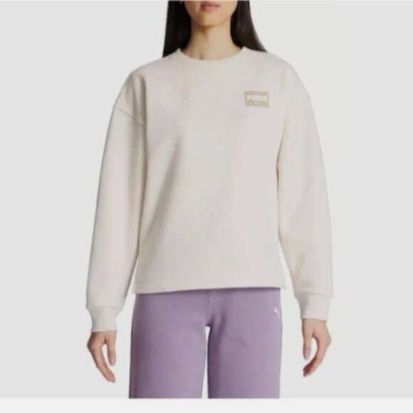 NEW Puma Women's XL Cream Crewneck Sweatshirt Cotton Blend - Picture 1 of 9